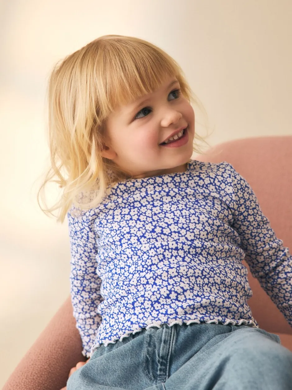 Tops|T-Shirts*Next Blauw - Rib Long Sleeve Top (3mths-7yrs)