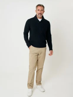 Gebreide Kleding|Saltwell - Cable Knit Shawl Neck Jumper Blauw