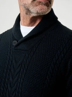 Gebreide Kleding|Saltwell - Cable Knit Shawl Neck Jumper Blauw