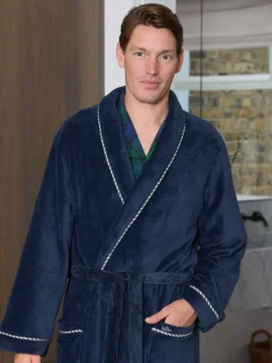 Kamerjassen En Badjassen*Savile Row Company - Lightweight Soft Fleece Rope Edge Dressing Gown Blauw