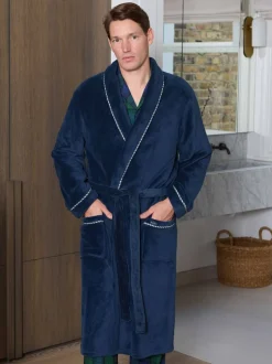 Kamerjassen En Badjassen*Savile Row Company - Lightweight Soft Fleece Rope Edge Dressing Gown Blauw