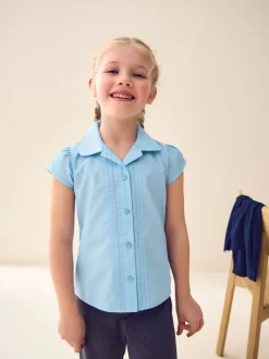 Overhemden En Blouses*Next - Schoolblouse met pofmouwen en kantafwerking (3-14 jr) Blauw