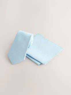 Stropdassen En Pochets*Next Blauw - Set met textuurrijke stropdas en pochet