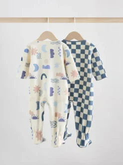 Multipacks|Babypakjes En Babypyjama's|Next - Set van 2 baby-onesies van microfleece met tweewegrits Blauw
