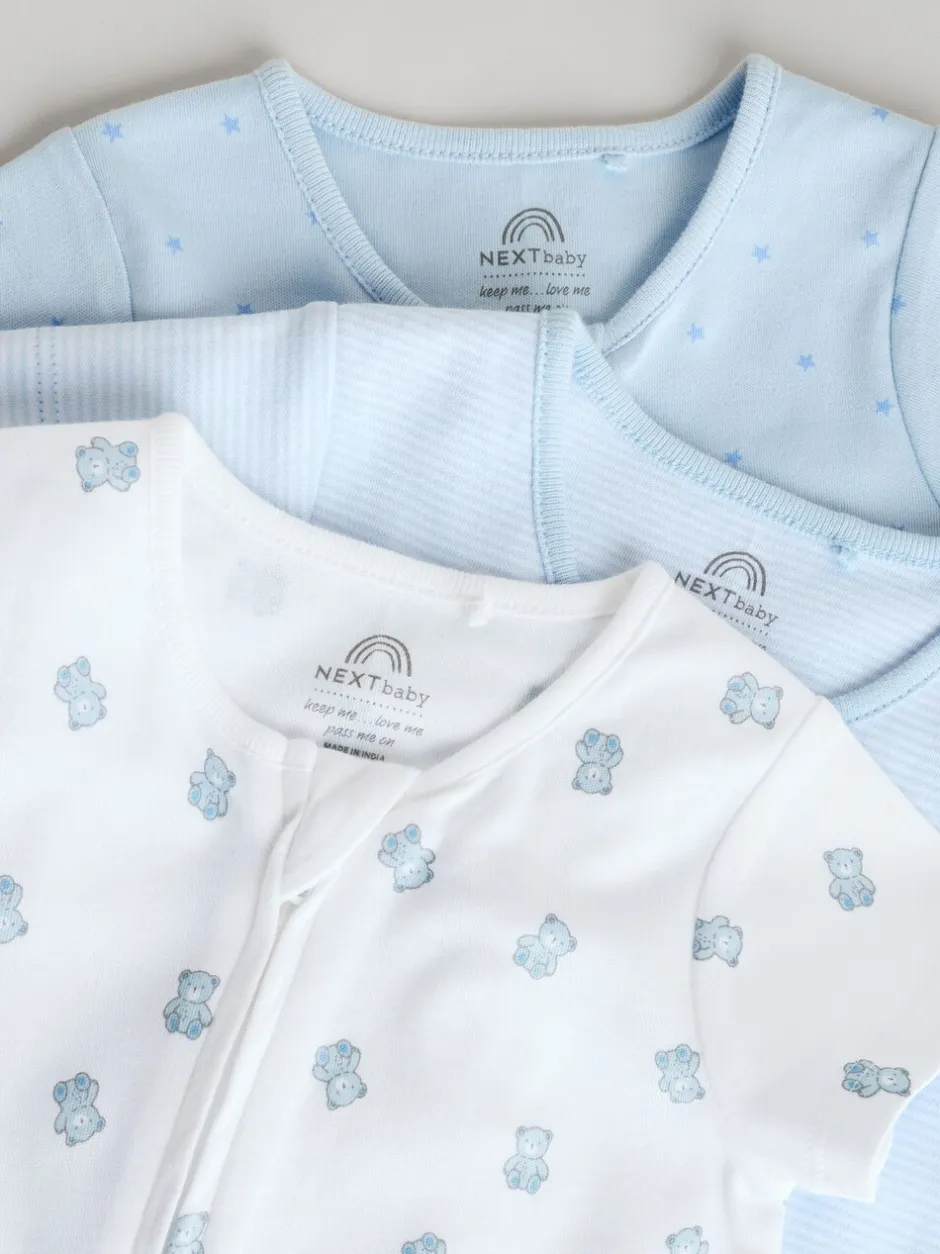Rompertjes En Tuinbroeken*Next Blauw - Set van 3 babyrompertjes met rits (0 mnd-3 jr)