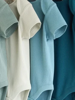 Rompertjes En Hemdjes|Rompertjes En Hemdjes|Next Blauw - Set van 5 babyrompertjes met korte mouwen