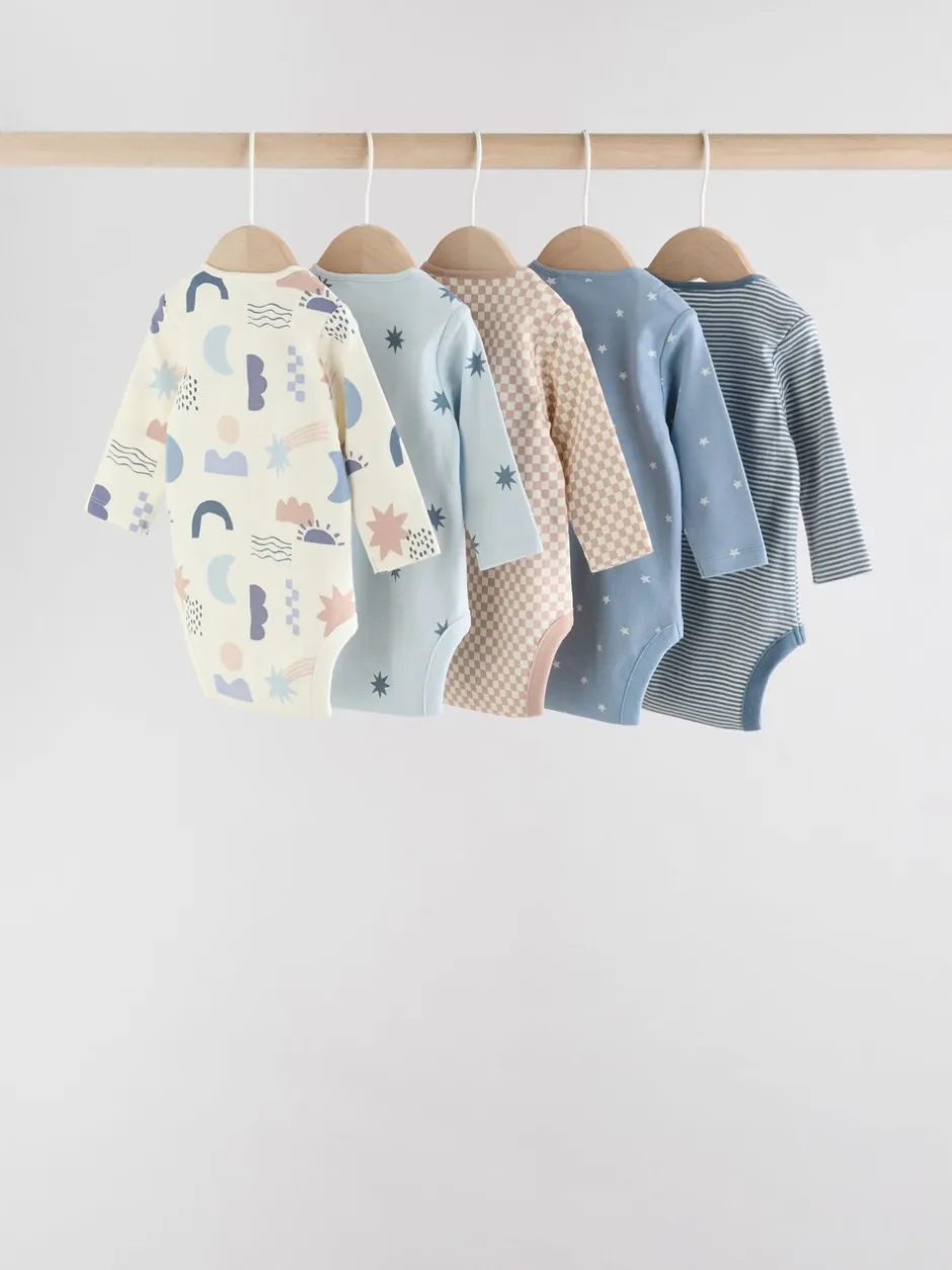 Rompertjes En Hemdjes|Rompertjes En Hemdjes|Next Blauw - Set van 5 rompers met lange mouwen