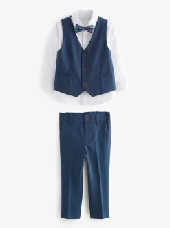 Broeken En Chino's|Kostuums En Herenvesten|Next Blauw - Set van gilet, shirt, broek en vlinderstrikje (3mnd-9jr)
