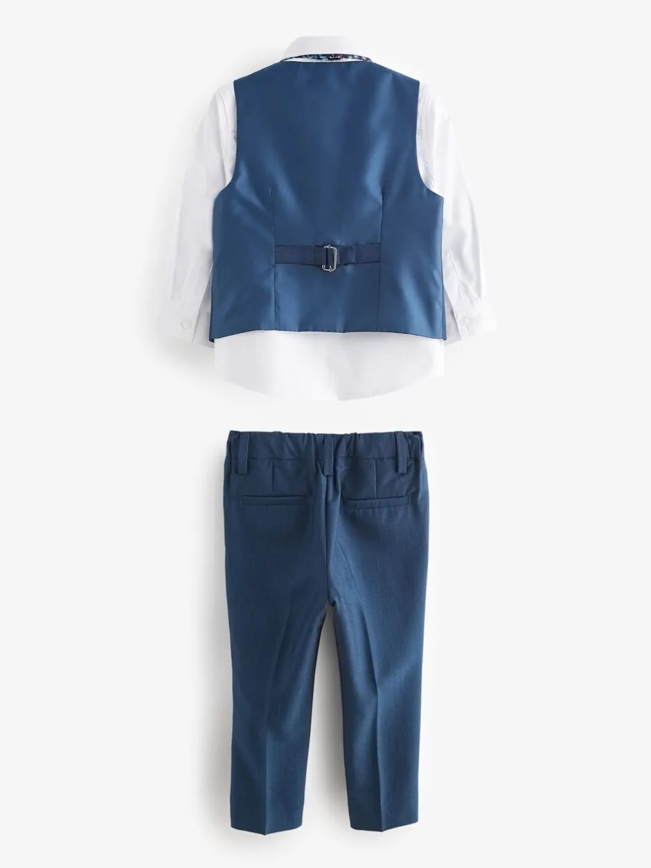 Broeken En Chino's|Kostuums En Herenvesten|Next Blauw - Set van gilet, shirt, broek en vlinderstrikje (3mnd-9jr)