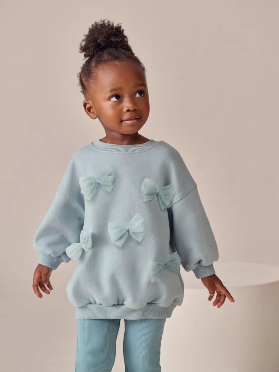 Sets En Combisets|Truien En Breisels*Next - Set van sweatshirt met strik en uitlopende legging (3mnd-7jr) Blauw