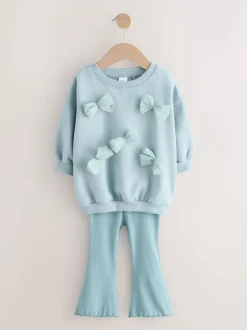 Sets En Combisets|Truien En Breisels*Next - Set van sweatshirt met strik en uitlopende legging (3mnd-7jr) Blauw