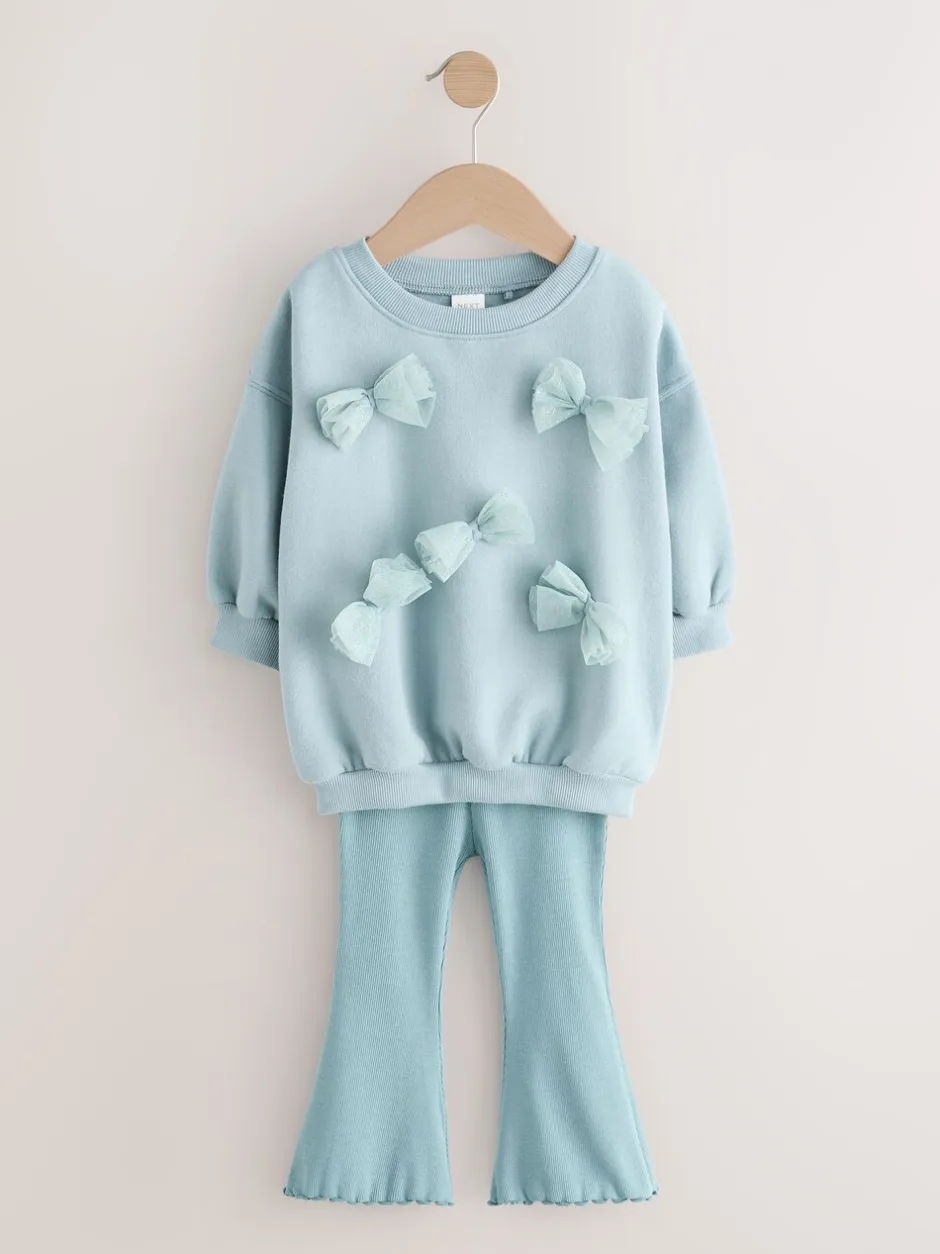 Sets En Combisets|Truien En Breisels*Next - Set van sweatshirt met strik en uitlopende legging (3mnd-7jr) Blauw
