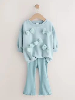 Sets En Combisets|Truien En Breisels*Next - Set van sweatshirt met strik en uitlopende legging (3mnd-7jr) Blauw
