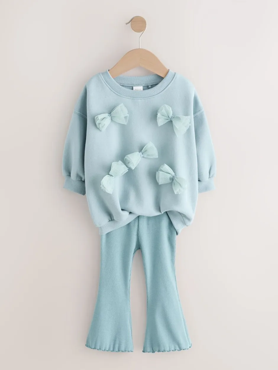 Sets En Combisets|Truien En Breisels*Next - Set van sweatshirt met strik en uitlopende legging (3mnd-7jr) Blauw
