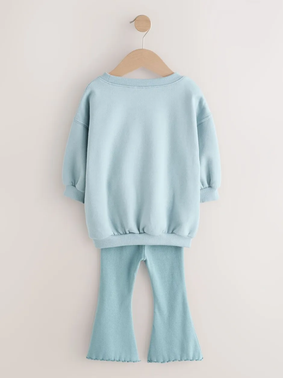 Sets En Combisets|Truien En Breisels*Next - Set van sweatshirt met strik en uitlopende legging (3mnd-7jr) Blauw