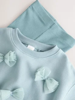 Sets En Combisets|Truien En Breisels*Next - Set van sweatshirt met strik en uitlopende legging (3mnd-7jr) Blauw