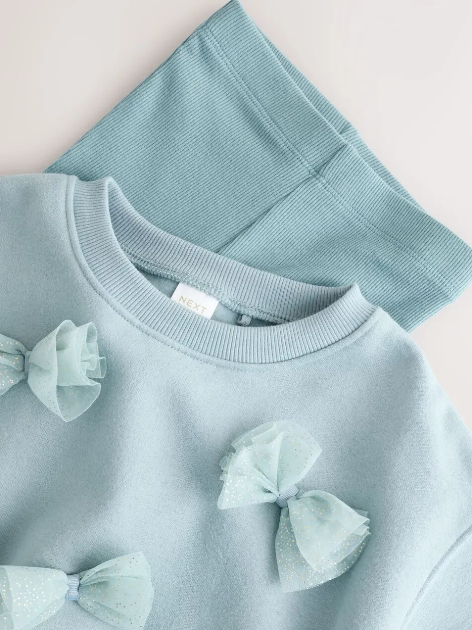 Sets En Combisets|Truien En Breisels*Next - Set van sweatshirt met strik en uitlopende legging (3mnd-7jr) Blauw