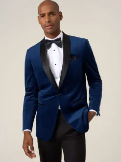 Smokings En Feestkleding*Skopes - Paso Tailored Fit Velvet Jacket Blauw
