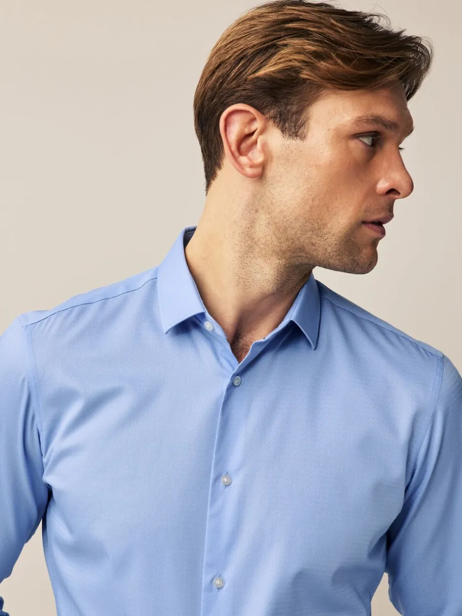 Formele Overhemden|Shirts|Next - Slim Fit - Eenvoudig te strijken slim fit overhemd met textuur en dubbele manchetten Blauw