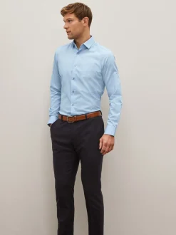 Formele Overhemden|Shirts*Next Blauw - Slim Fit - Onderhoudsvriendelijk, getextureerd, slim fit overhemd met enkele manchet