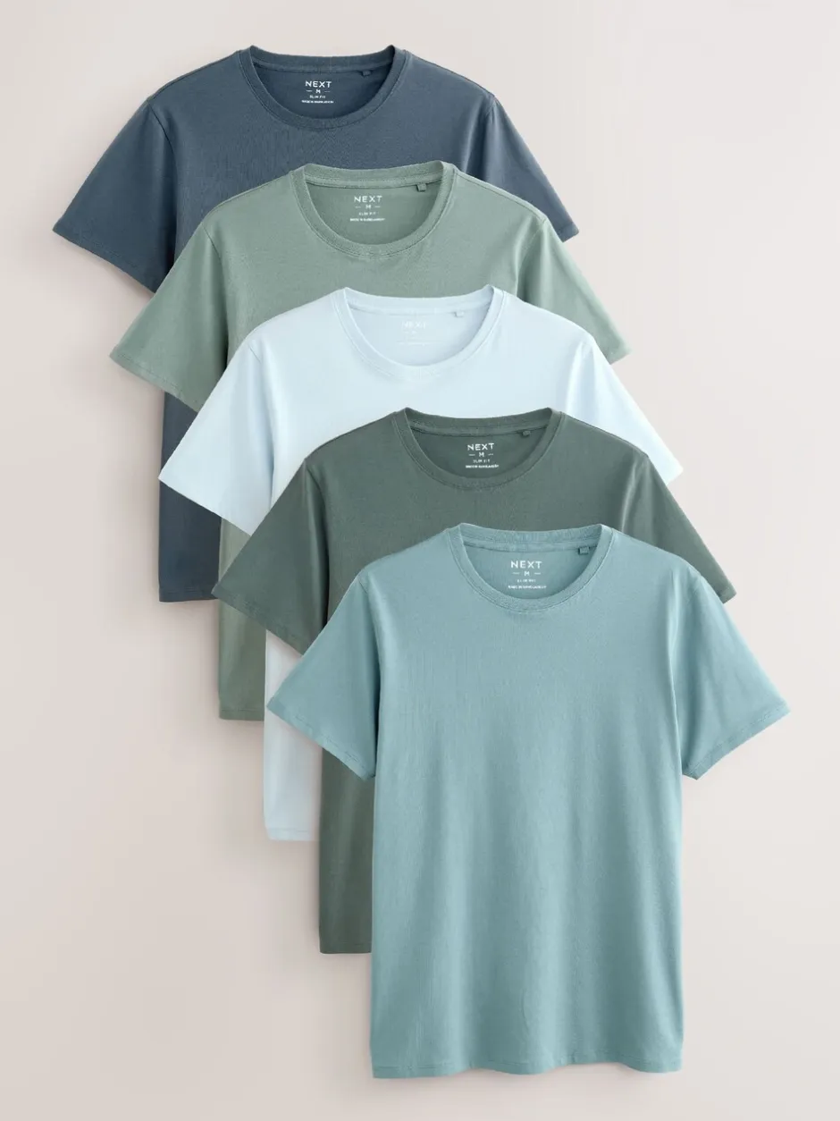 Ondergoed|Ondergoed|Next Blauw - Slim Fit - Set van 5 100% katoenen T-shirts met laagjes