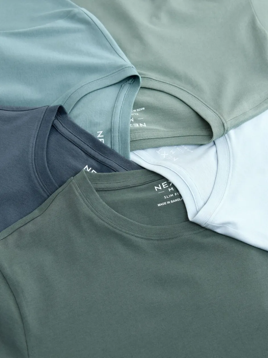 Ondergoed|Ondergoed|Next Blauw - Slim Fit - Set van 5 100% katoenen T-shirts met laagjes