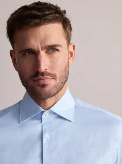 Formele Overhemden*Next - Slim Fit - Signature 100% katoenen overhemd met textuur Blauw