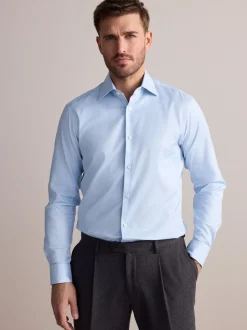 Formele Overhemden*Next - Slim Fit - Signature 100% katoenen overhemd met textuur Blauw