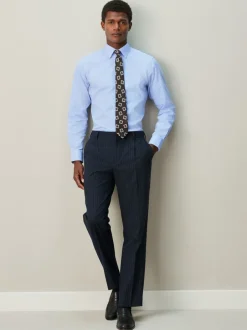 Formele Overhemden*Next - Slim Fit - Textured Long Sleeve Formal Shirt with Trim Blauw