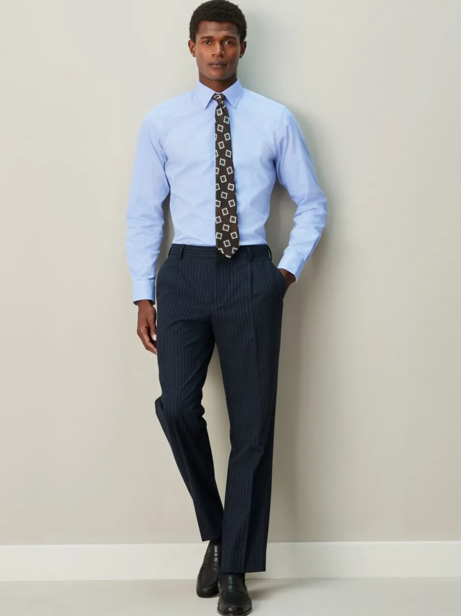 Formele Overhemden*Next - Slim Fit - Textured Long Sleeve Formal Shirt with Trim Blauw