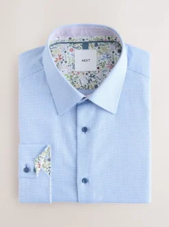 Formele Overhemden*Next - Slim Fit - Textured Long Sleeve Formal Shirt with Trim Blauw