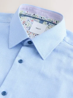Formele Overhemden*Next - Slim Fit - Textured Long Sleeve Formal Shirt with Trim Blauw