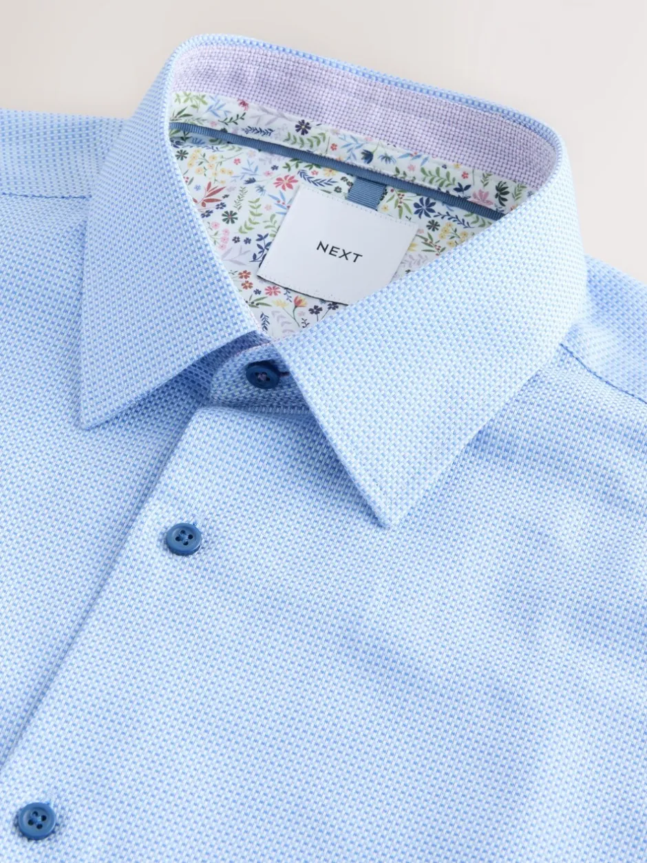 Formele Overhemden*Next - Slim Fit - Textured Long Sleeve Formal Shirt with Trim Blauw