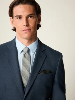 Pakken|Next Blauw - Slim Fit Textured Flannel Suit Jacket