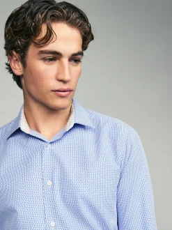 Formele Overhemden*Next Blauw - Smart Cotton Rich Trimmed Textured Shirt