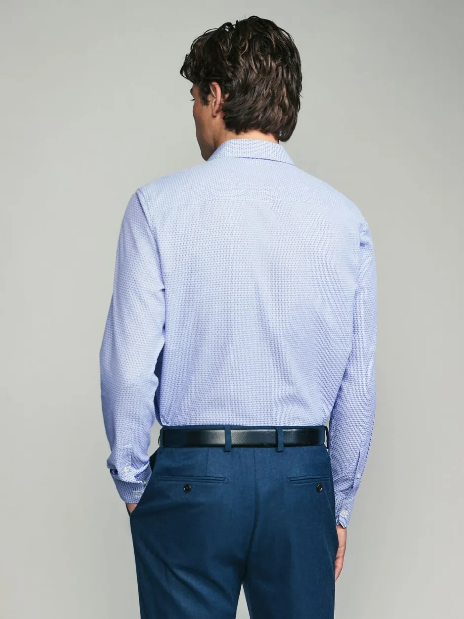 Formele Overhemden*Next Blauw - Smart Cotton Rich Trimmed Textured Shirt