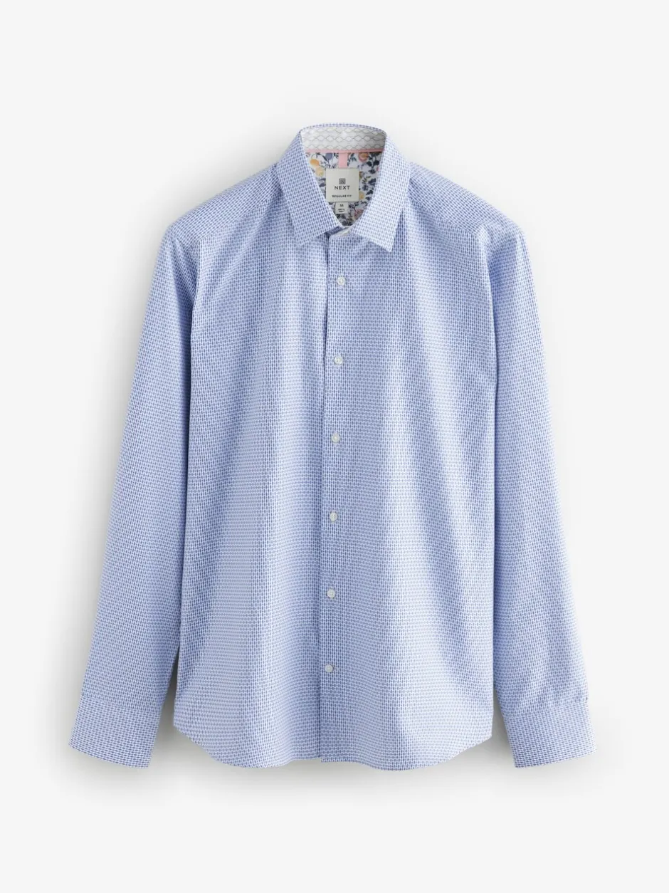 Formele Overhemden*Next Blauw - Smart Cotton Rich Trimmed Textured Shirt