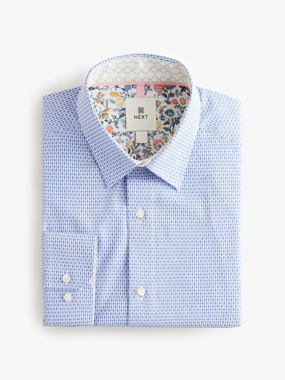 Formele Overhemden*Next Blauw - Smart Cotton Rich Trimmed Textured Shirt
