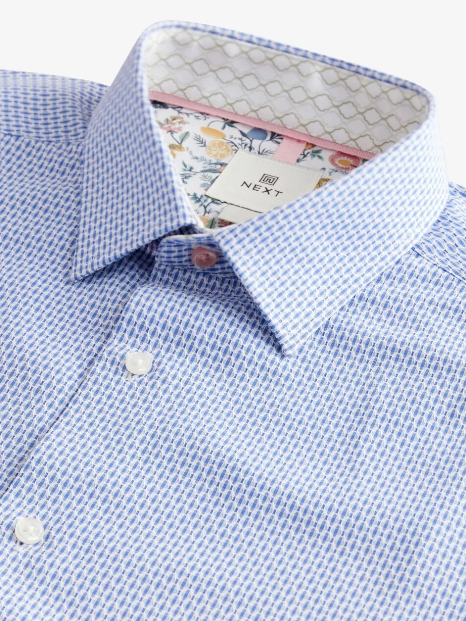 Formele Overhemden*Next Blauw - Smart Cotton Rich Trimmed Textured Shirt