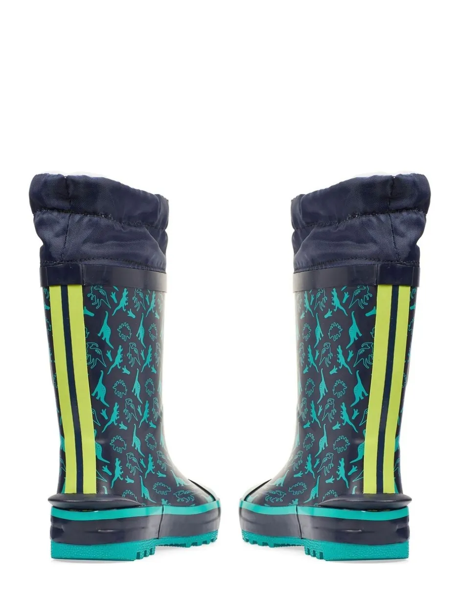 Laarzen*Start Rite - - Little Puddle - Regenlaarzen met dinosaurus en gestrikte bovenkant Blauw