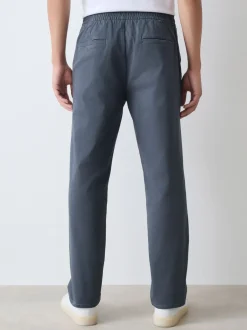 Broeken En Chino's|Next - Straight fit - Pleated Stretch Chinos Trousers With Elasticated Waist Blauw