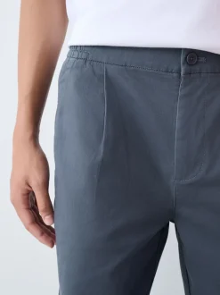 Broeken En Chino's|Next - Straight fit - Pleated Stretch Chinos Trousers With Elasticated Waist Blauw