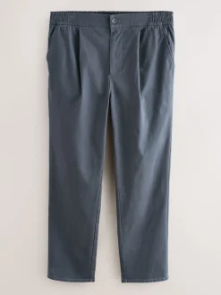 Broeken En Chino's|Next - Straight fit - Pleated Stretch Chinos Trousers With Elasticated Waist Blauw