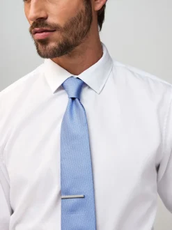 Stropdassen En Pochets|Next Blauw - Stropdas met textuur en dasspeld