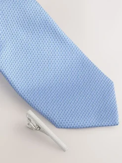 Stropdassen En Pochets|Next Blauw - Stropdas met textuur en dasspeld