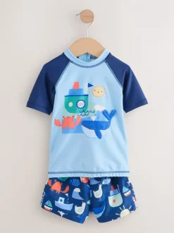 Badkleding|Badkleding*Next Blauw - Sunsafe Rash Vest and Swim Shorts Set (3mths-7yrs)