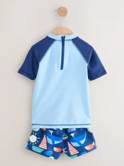 Badkleding|Badkleding*Next Blauw - Sunsafe Rash Vest and Swim Shorts Set (3mths-7yrs)