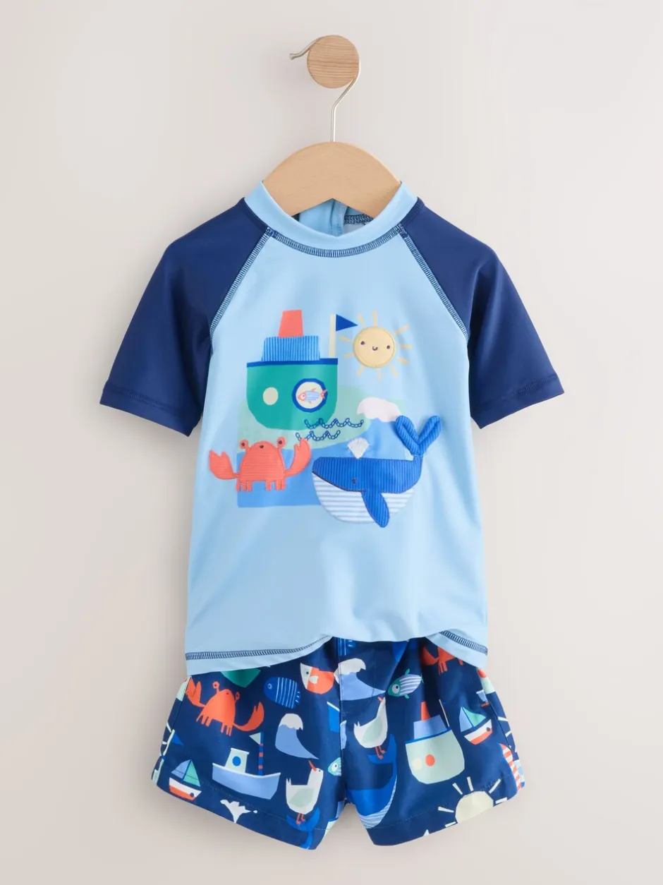 Badkleding|Badkleding*Next Blauw - Sunsafe Rash Vest and Swim Shorts Set (3mths-7yrs)
