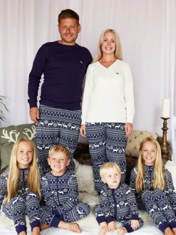 Nachtkleding En Pyjama's|Pyjama's|The Little Tailor - Kids Rendier kerstmis fair isle-patroon 100% katoen alles-in-één Blauw
