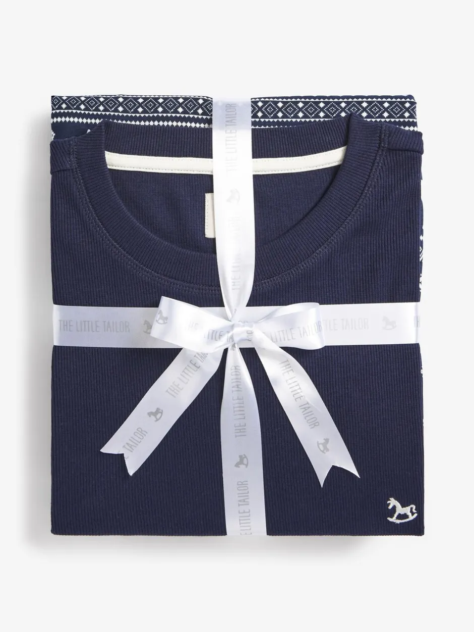 Pyjama's|Loungewear*The Little Tailor - kerstpyjama voor heren met rendier en fairisle-patroon Blauw